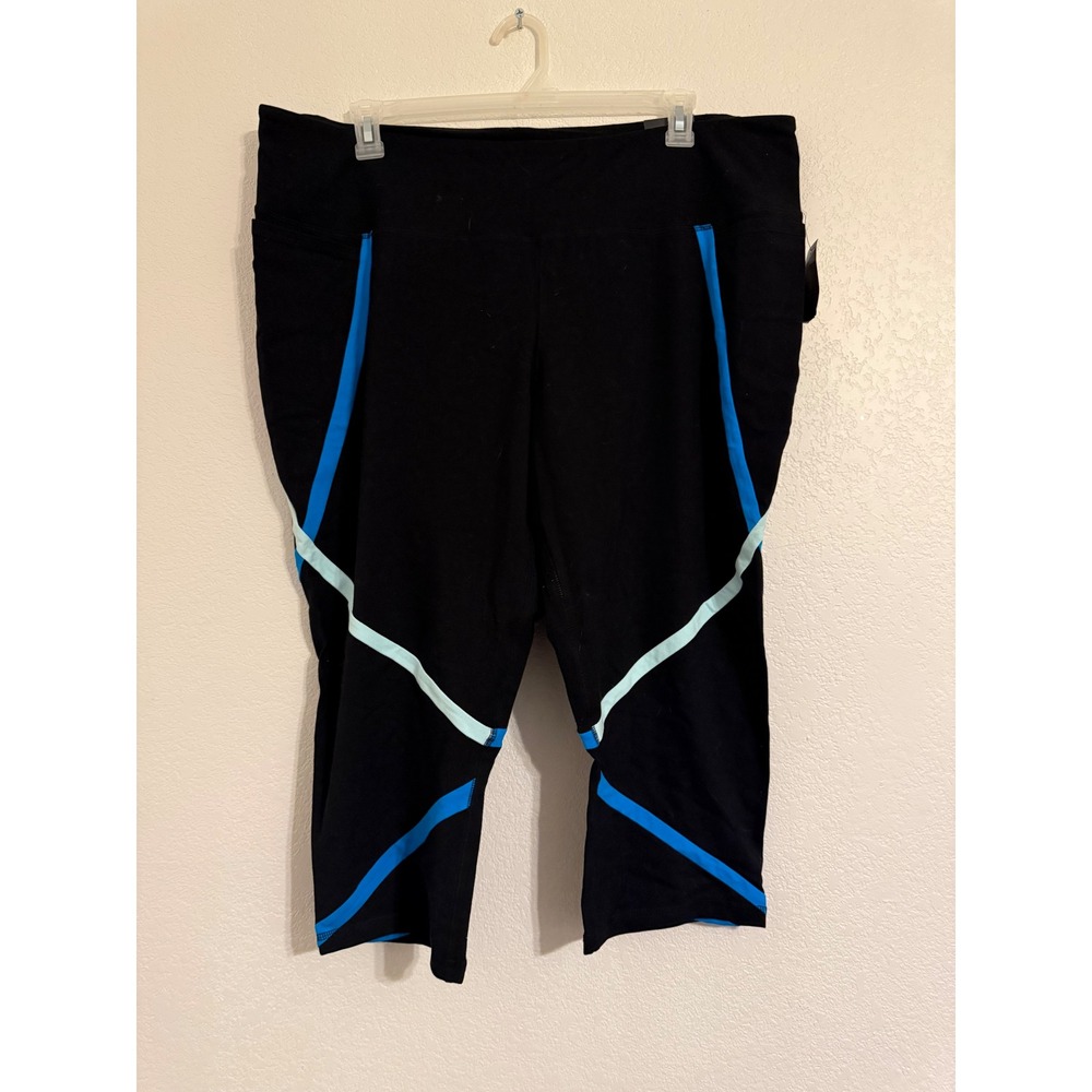 Athletic Works‎ Womens Black Blue Stripe Capri Leggings Size 26 28